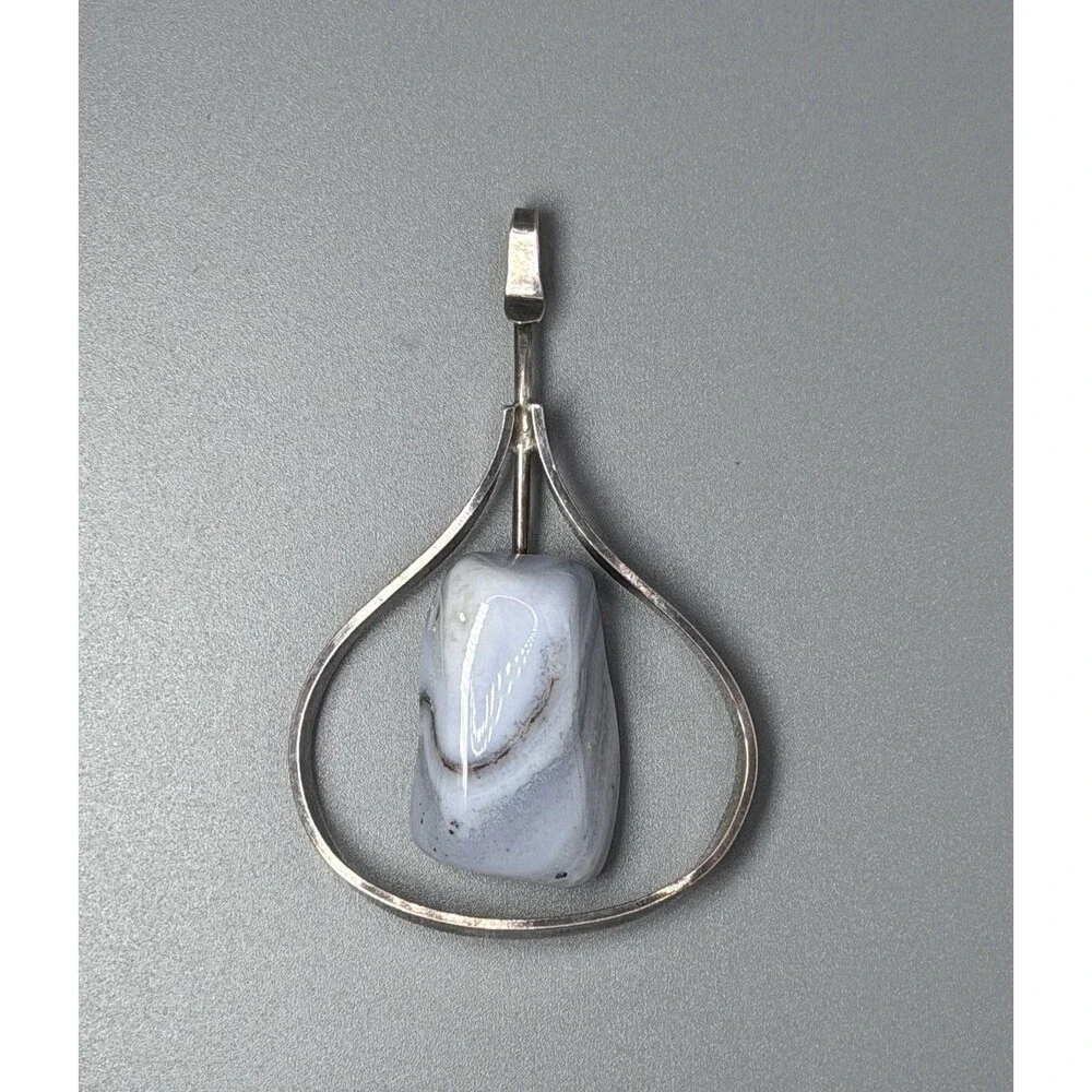 Asbjørn Birkelund Norway 925 Sterling Silver Agate Modernist Pendant Vtg 1960s